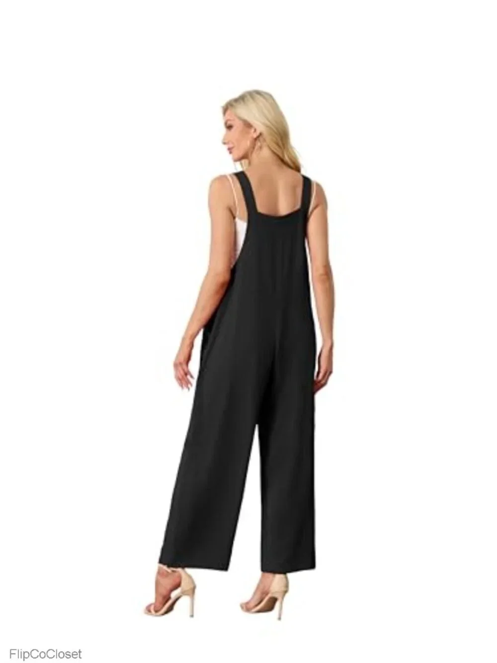Boho Wide Leg Jumpsuit Sleeveless with Pockets 100% Polyester
